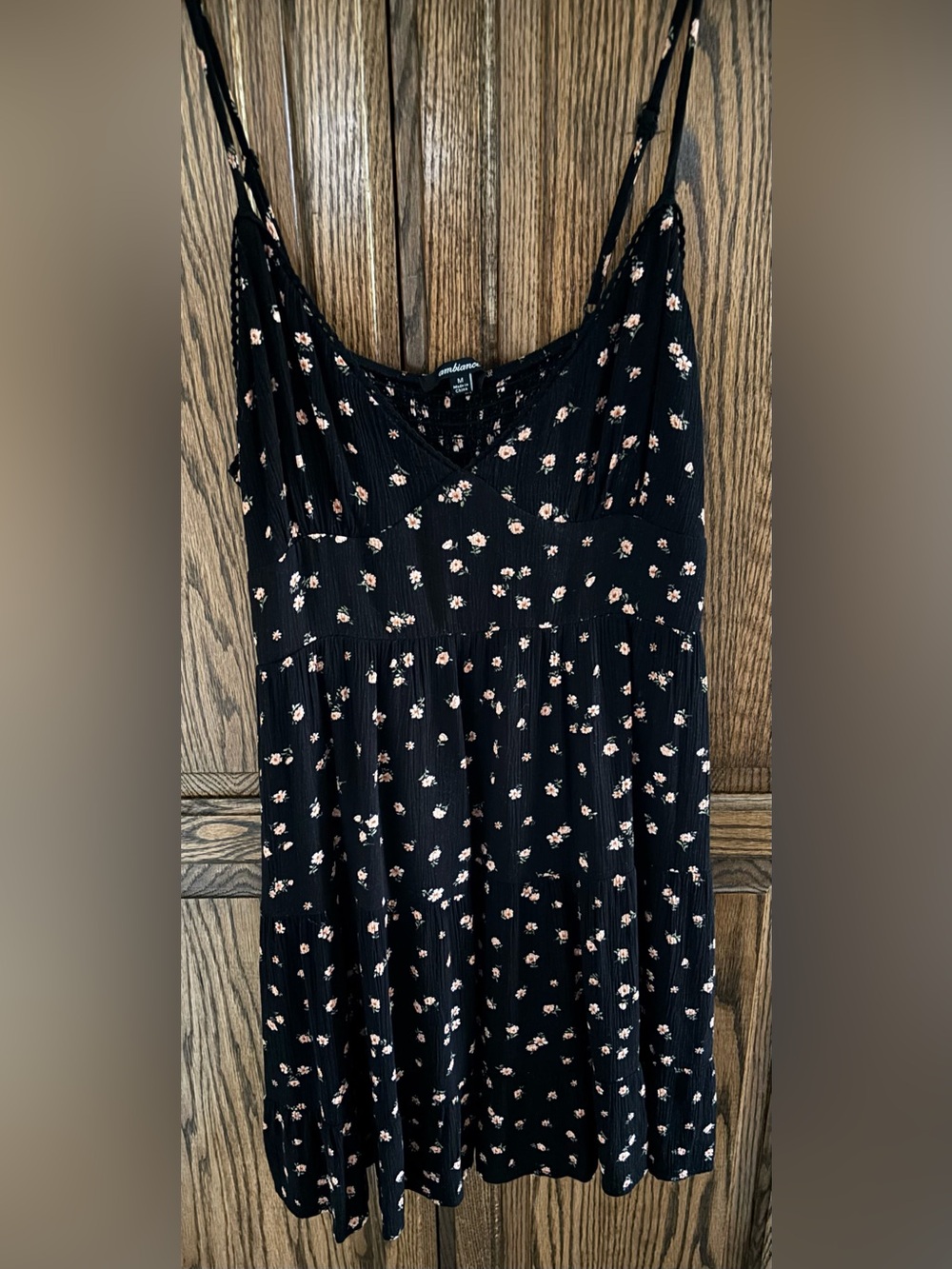 New Ladies Black Floral Dress with Pink Blossoms Sz M